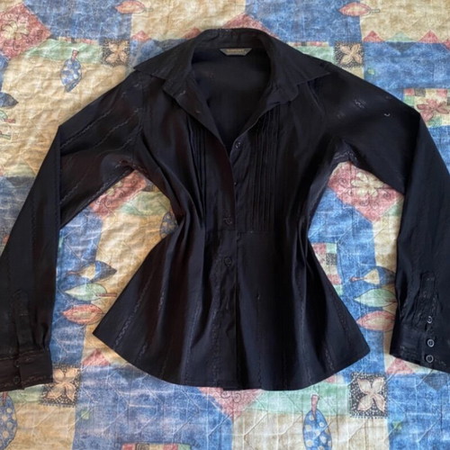 Sarah Lawrence Black Fitted Striped Shirt New, Long Sleeve