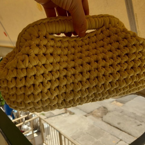 Handmade clutch bag with mako yarn yellow, new