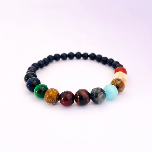 Adjustable bracelet with solar system planets and lava beads new