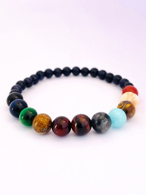 Adjustable bracelet with solar system planets and lava beads new