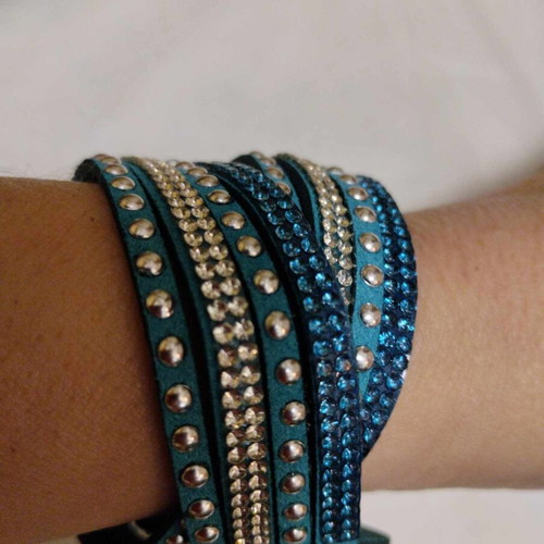 Teal Faux Leather Bracelet with Silver Studded Details, New
