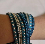 Teal Faux Leather Bracelet with Silver Studded Details, New