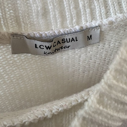 Lcw casual white knit sweater with stripes