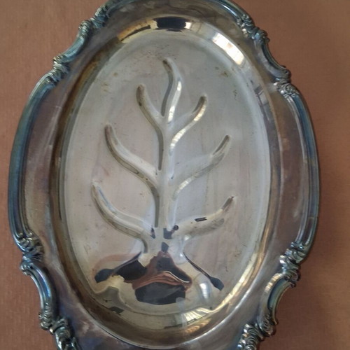 Metal serving tray used, 42×30 cm with decorative designs