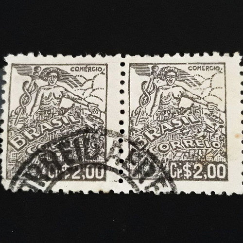 Σφραγίδες Brasil 1946, 2 cr, ζεύγος Comercio, σαν καινούργιες