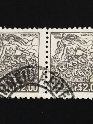 Σφραγίδες Brasil 1946, 2 cr, ζεύγος Comercio, σαν καινούργιες