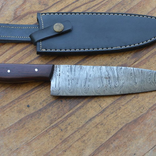 Damascus Hand Forged Vintage Kitchen Chef Knife Rose Wood Handle