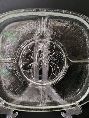 Savam Italy Serving Platter new, 5-section pressed glass tray