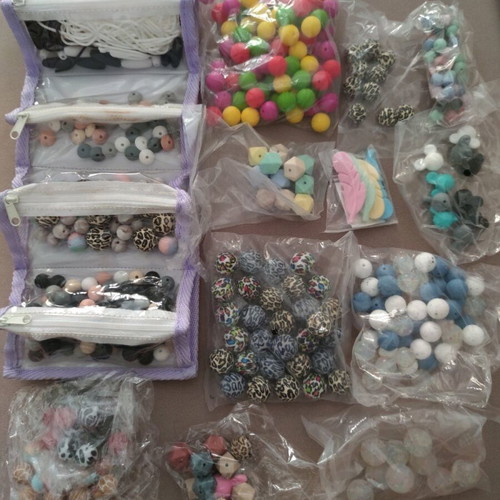 Silicone beads unused with clips and cords for jewelry making