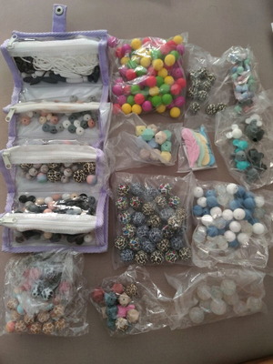 Silicone beads unused with clips and cords for jewelry making