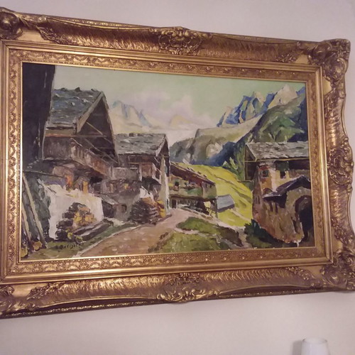 Spatula painting used, 1949 antique with handmade carved frame