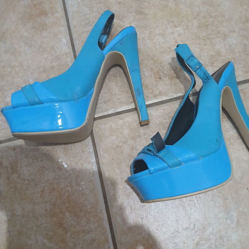 Verde women's blue and black high-heeled sandals size 38