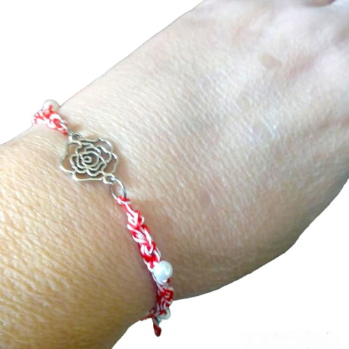 Handmade Martaki with silver metal rose and white pearls new