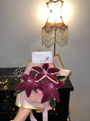 Bordeaux bouquet no.1 new with 3 flowers and glitter