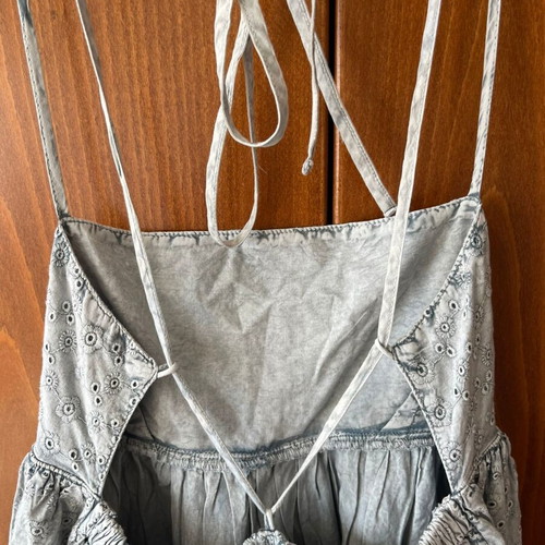 Collusion Broderie Babydoll Dress With Utility Pocket In Washed Blue Like New