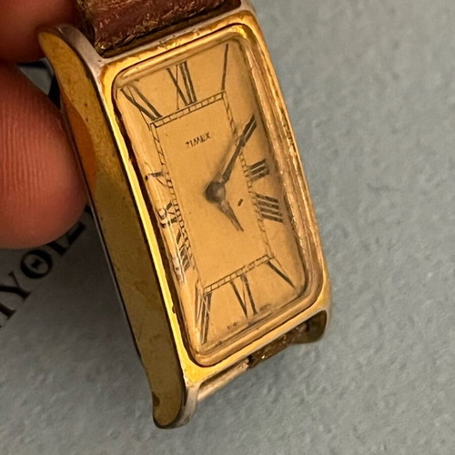 Timex Vintage 1976 Gold Tone Tank Mens Watch Roman Used