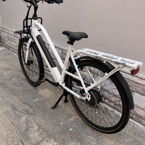 Electric City Bike white ebike used with battery and LED lights