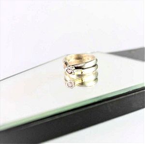 Μονόπετρο ασημόχρυσο δαχτυλίδι 1000/585