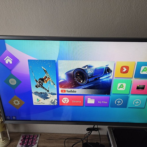 Vontar X1 Smart TV Box used with remote and power adapter