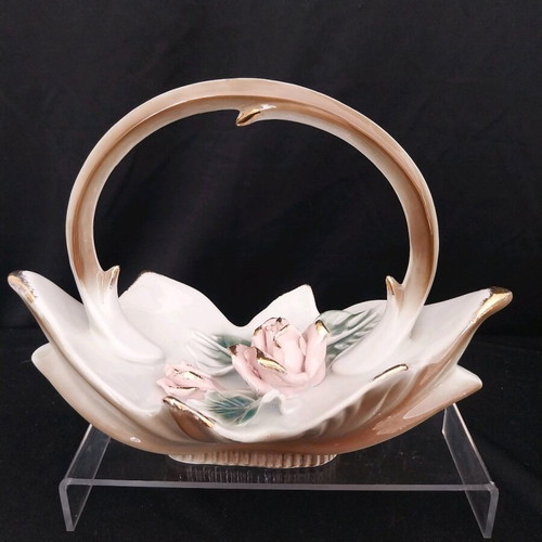 Vintage porcelain decorative basket with roses