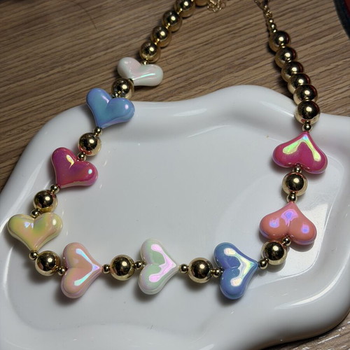 Necklace new, colorful and gold-tone hearts