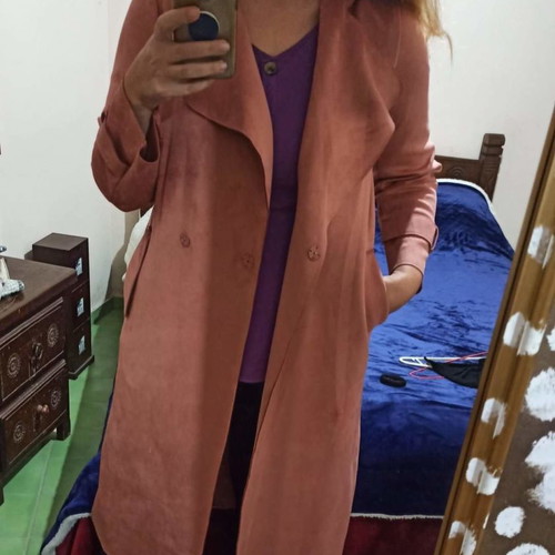Vero Moda trench coat pink dusty apple, like new, suede texture XL