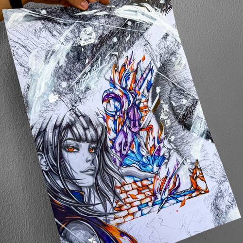 End of Summer graffiti original artwork, mixed media on paper