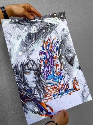 End of Summer graffiti original artwork, mixed media on paper