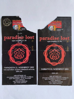 Paradise Lost tickets used, concerts 21+22/11/2003