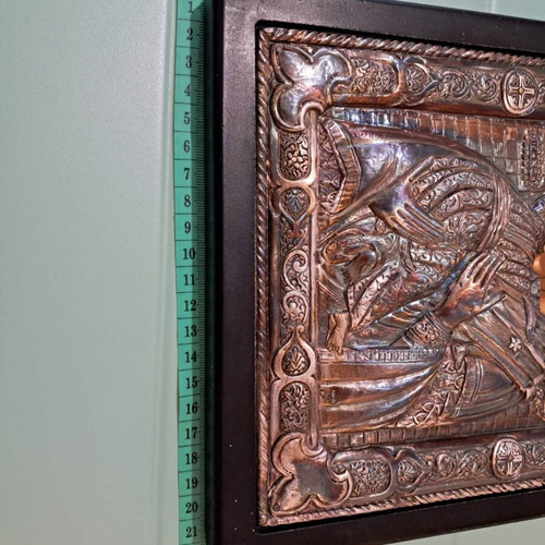 Holy Icon of Panagia Glykofilousa silver relief, like new