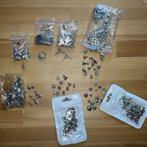Jewelry components set new, metal in silver, bronze and gold colors