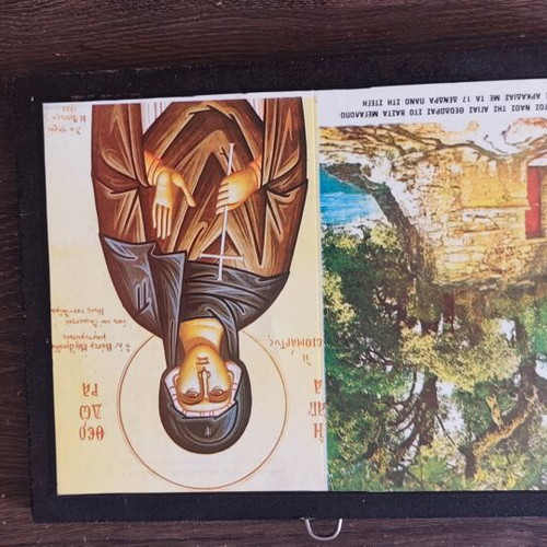 Icon of Saint Theodora with Monastery History on Wooden Back, Like New