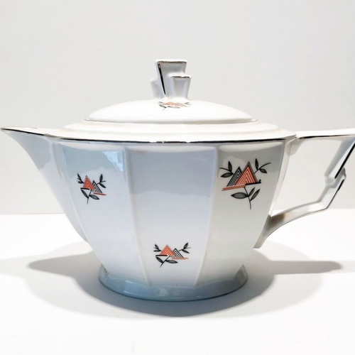 Art Deco teapot used, porcelain with geometric design