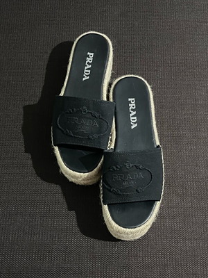 Prada Sandals Women’s Size 39 New Black Canvas Espadrille Platforms