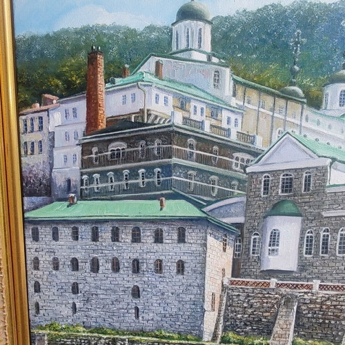 Painting Mount Athos Panteleimon Monastery Russian like new
