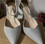 Silver high heels with ankle strap, size 41