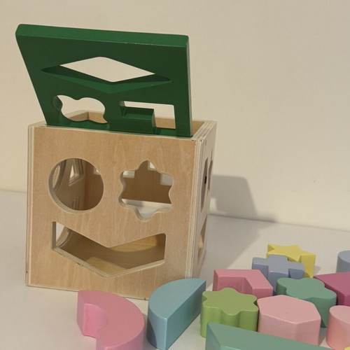 Educational wooden shape sorting toy like new