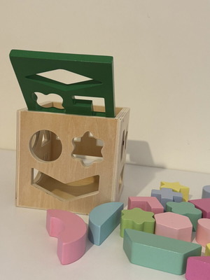 Educational wooden shape sorting toy like new