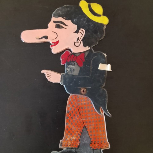 Vintage shadow theatre figure Sior Dionysios Nionios Karagiozis used