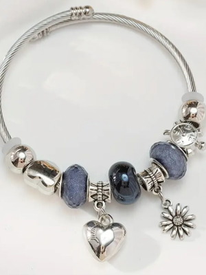 Bracelet made of stainless steel new, silver with natural beads