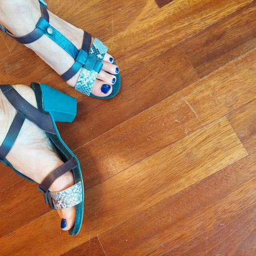 Take Me leather sandals used, blue and brown, size 37