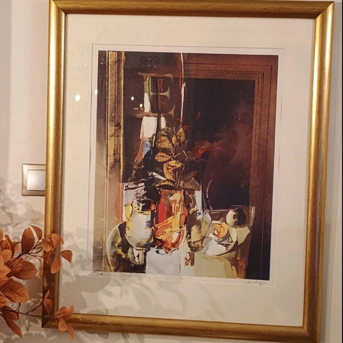 A. Apergi silk screen new with gold frame 43×53 and 67×80