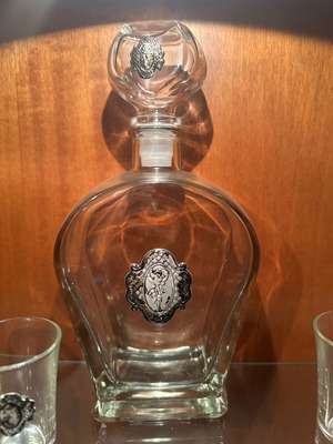 Liqueur set with 1 bottle and 6 glasses with silver decoration like new