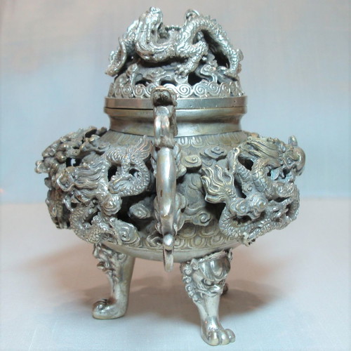 Brass 19th century floor incense burner used, Asian art