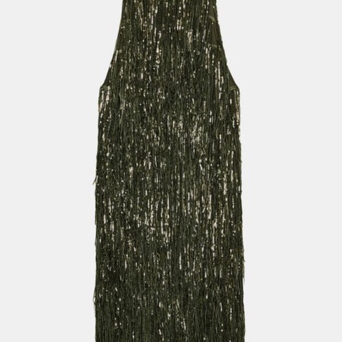 Dress dark green with fringes and sequins XS new by Zara