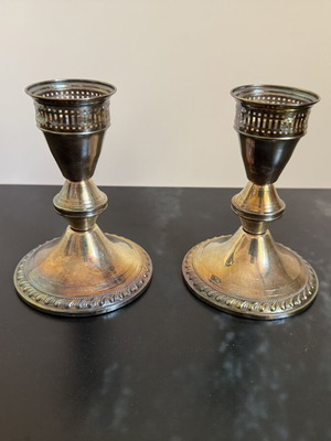 Silver candlesticks used with hallmarks, height 12cm, weight 367g