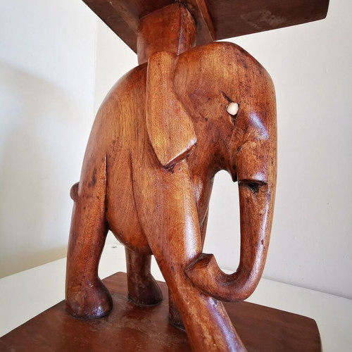 Handmade wooden carved elephant figurines set of 2 like new