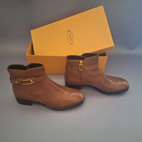 Tod's brown leather flat ankle boots, women's 38.5