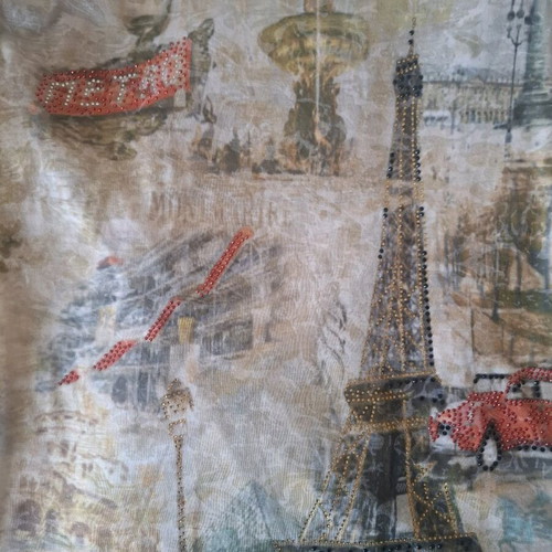 YSATIS short-sleeve blouse like new with Paris design and beads S/M