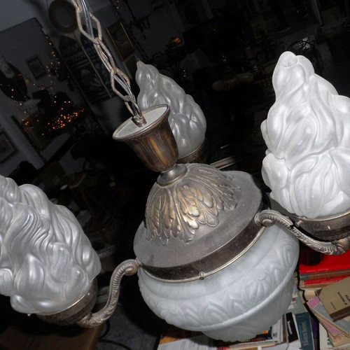 French ceiling light 1900s used, frosted glass